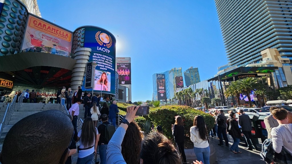 Steph Coulson IAOTP billboard on the Las Vegas Strip